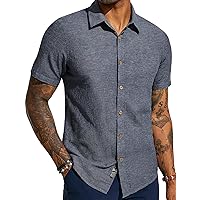 PJ PAUL JONES Men's Linen Shirts Short Sleeve Casual Button Down Shirts Summer Beach Shirt with Pocket