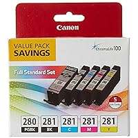 Canon Canon PGI-280 / CLI-281 5 Color Ink Pack, Compatible to TS8120,TS6120,TR8520,TR7520, and TS9120 Wireless Printers, Multi, PGI-280 Full Standard Set