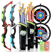 BELLOCHIDDO 2 Set Bow and Arrow for Kids 8-12 - LED Light Up Kids Archery Set with 2 Bow 16 Suction Cup Arrows, 2 Target & 2 Quiver, Indoor & Outdoor Play Toys for 4-7 8-12 Year Old Boys