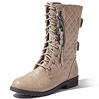 DailyShoes Women's Quilted Ankle Mid Calf Low Heel Lace Up Zip Pocket Boots