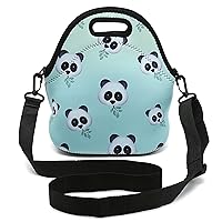 Insulated Neoprene Lunch Bag Removable Shoulder Strap Reusable Thermal Thick Lunch Tote Bags For Women,Teens,Girls,Kids,Baby,Adults-Lunch Boxes For Outdoors,Work,Office,School (Cute Pandas)