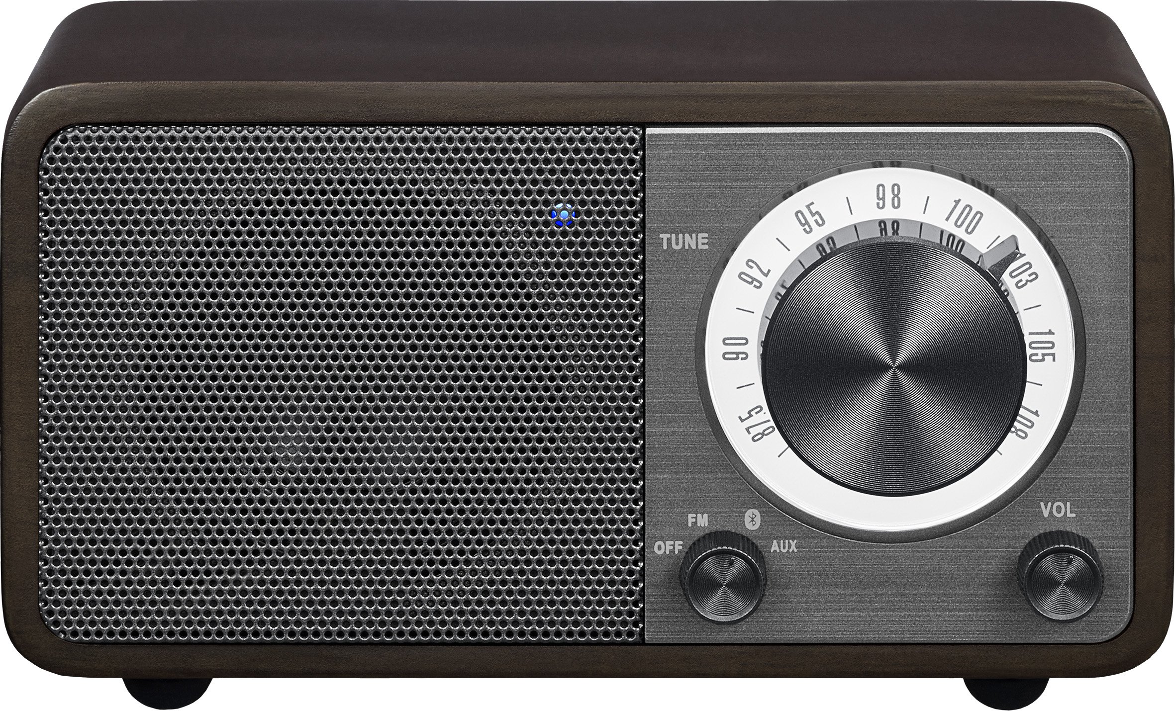 Sangean WR-7DK Wood Cabinet Mini Bluetooth Speaker with FM Radio Tuner and Aux-in Dark Cherry/Wood