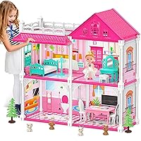 Princess Castle House for Girls, Dollhouse Playset, 2-Story 4 Rooms Playhouse with 1 Doll Toy Figure and Furniture & Accessories, Toy Gifts for Kids 3 4 5 6 7 8 9+ Year Old