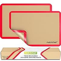 Nutrichef Silicone Baking Mats - 2 Non-stick Food-Grade Silicone Mats - Perfect for Full Baking Pans 24.4 x 16.5 IN - Oven-safe Up to 480 Degrees F - Suitable for Ovens, Freezers, & Dishwashers - Red