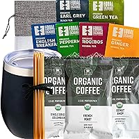 ORGANIC TEA & COFFEE GIFT BASKET - Tea & Coffee Gift Set for Men and Women | Beautiful Gift Bag | Insulated Mug | Organic Coffee Sampler | Teas | Honey for; Holidays, Birthday, Thank You, Get Well ++