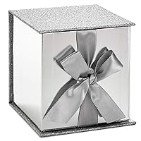 Hallmark Small Gift Box with Bow and Shredded Paper Fill (Silver Signature 4 inch Gift Box with Glitter) for Weddings, Graduations, Bridal Showers, Anniversaries, All Occasion