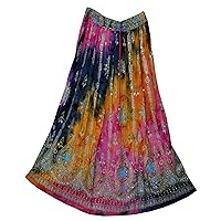 Womens Indian Sequin Crinkle Broomstick Gypsy Long Skirt