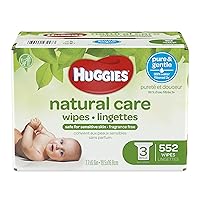 HUGGIES Natural Care Unscented Baby Wipes, Sensitive, 3 Refill Packs, 552 Count Total