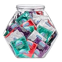 Durex Condom Fish Bowl Natural Rubber Latex Bulk Condoms, 144 Count, a Variety Pack Assortment of Ultra Fine & Lubricated Condoms for Men