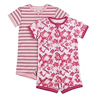 Hanes Unisex Baby Rompers, Ultimate Zippin Short Sleeve For Boys & Girls, 2-pack Bodysuit, Pink, 6-12 Months US