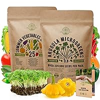 Organo Republic 25 Summer Vegetable & Arugula Microgreens Seeds Bundle Non-GMO, Heirloom for Planting Indoor/Outdoor Over 222,500 Plants