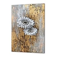 Yihui Arts Wild Sunflower Wall Art Framed Painting Pictures With Gold Foil For Farmhouse Bed Room Decoration