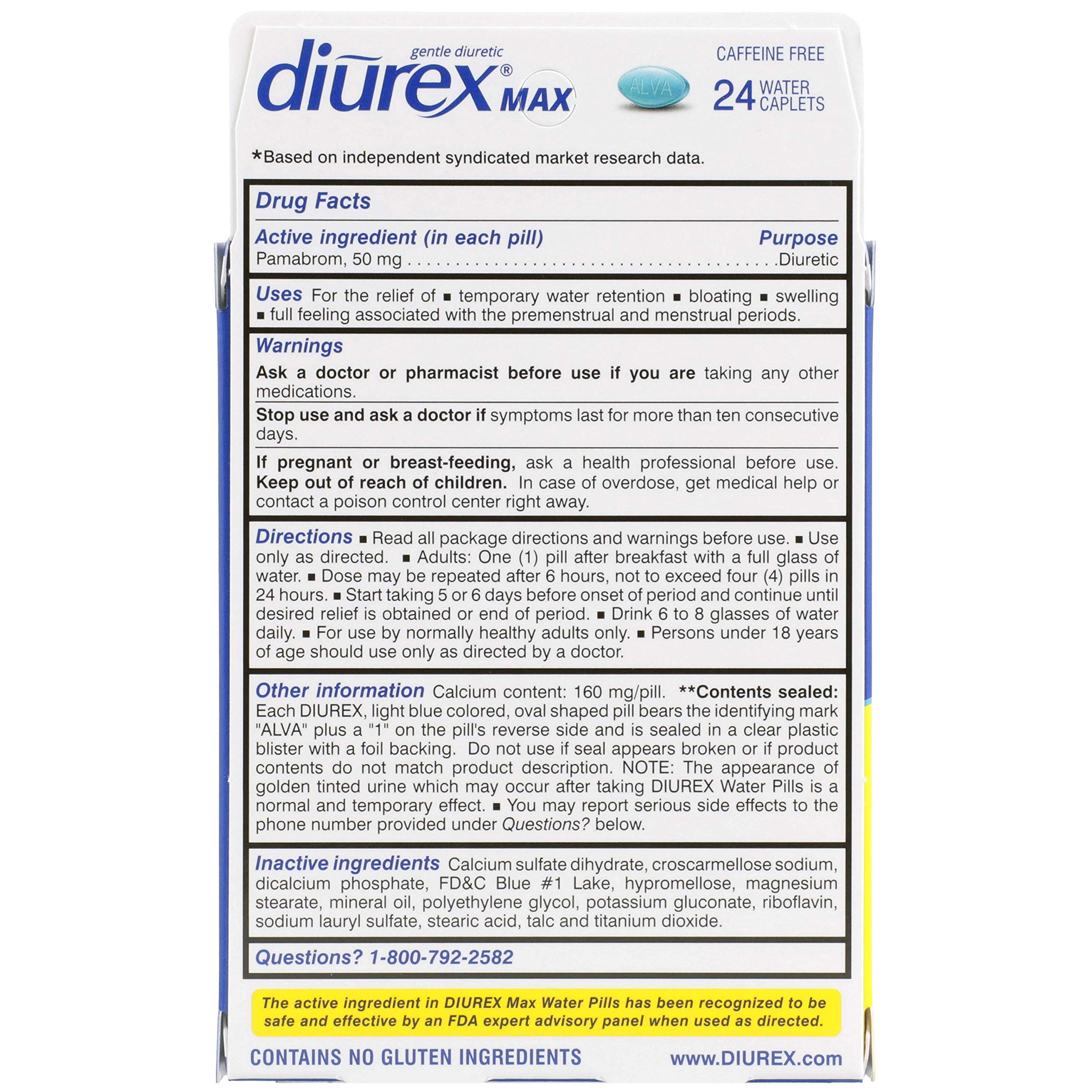 Diurex Max Water Pills - Maximum Strength Caffeine Free Diuretic - Relieve Water Bloat - 24 Count
