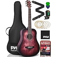 Pyle Acoustic Guitar Kit, 1/2 Junior Size All Wood Steel String Instrument for Beginner Kids, Adults, 34