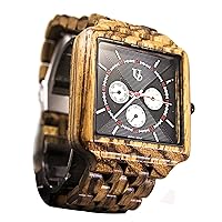 UD Mens Zebra Multi-Function Chronograph Square Wooden Watch