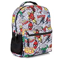 Marvel Comics Allover School Backpack - Avengers, Spiderman, Captain America, Iron Man Hulk - Officially Licenced Bookbag for Boys & Girls (White)