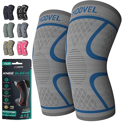 Modvel 2 Pack Knee Brace Compression Sleeve for Men & Women | Knee Support for Running | Medical Grade Knee Pads for Meniscus Tear, ACL, Arthritis, Joint Pain Relief. (M)