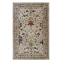 Area Rug for Bedroom & Home Décor-Handmade Wool Rug Provides Comfort and Beauty for Everyday Use, Low Pile Printed Throw Indoor Floor Carpet for Living Room & Entrance, 5ft x 8ft, Ivory