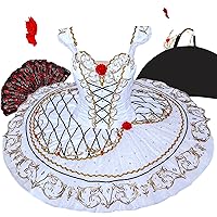 Professional Ballet Tutu Bundle - Don Quixote, Kitri/Paquita - Tutu, Headpiece, Fan, and Tutu Bag Carrier Included White