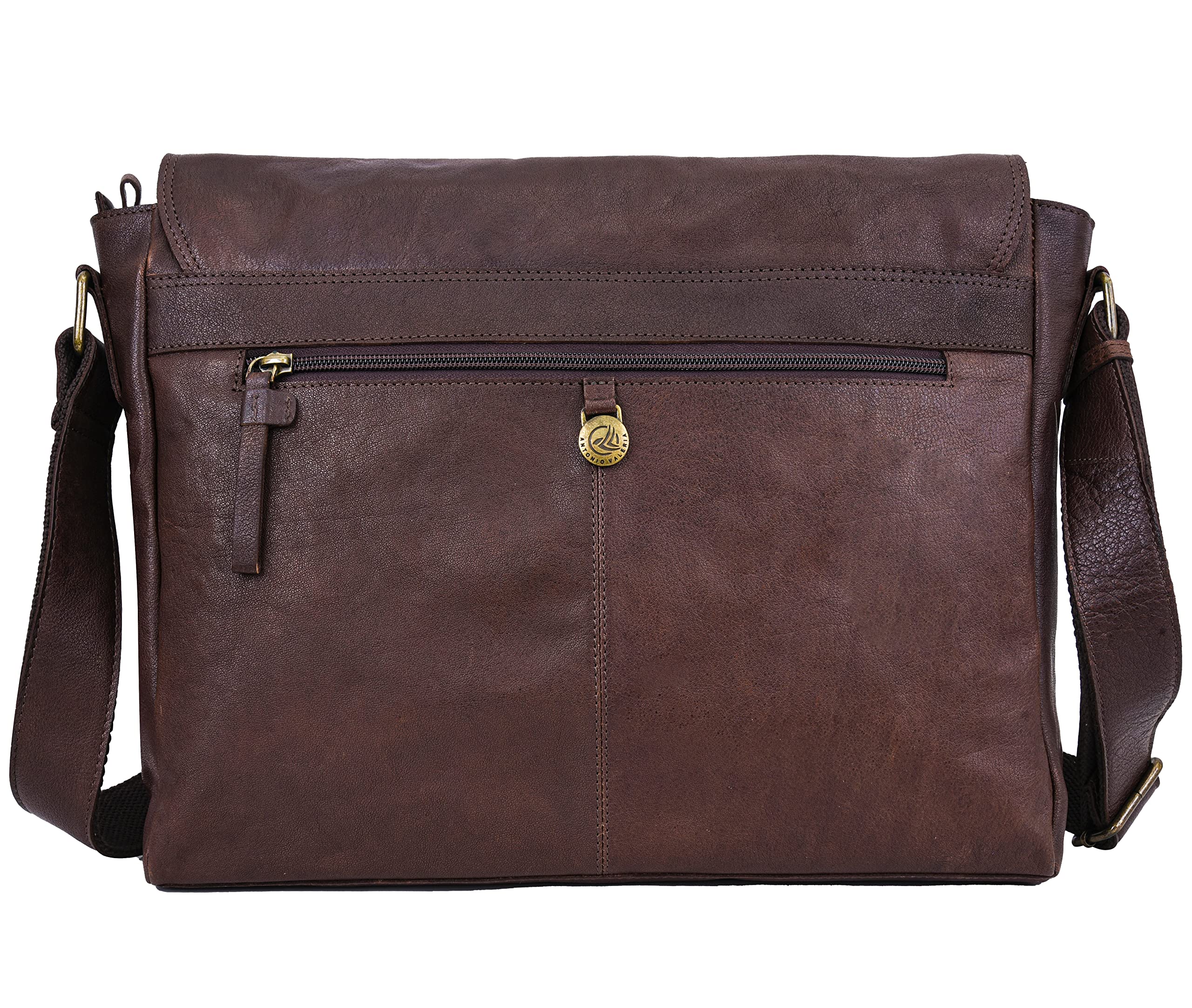 ANTONIO VALERIA Robert Brown Premium Vintage Wash Leather Messenger Bag for Men