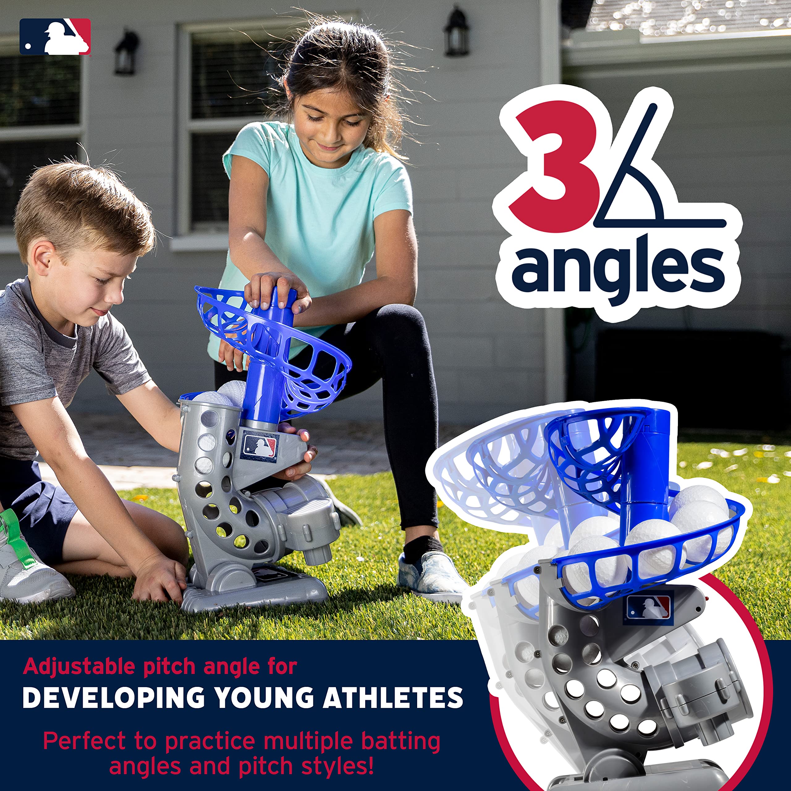 Franklin Sports MLB Kids Electronic Baseball Pitching Machine - Automatic Youth Pitching Machine with (6) Plastic Baseballs Included -Youth Baseball Pitcher for Kids Ages 3+