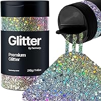 Glitter, 205G/7.23OZ Silver Holographic Glitter, Holographic Chunky Glitter, Craft Glitter for Resin, Metallic Iridescent Glitter Silver Chunky Glitter Sequins Flakes, Resin Glitter