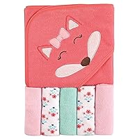 Luvable Friends Unisex Baby Hooded Towel with Five Washcloths, Cotton, Girl Fox, One Size