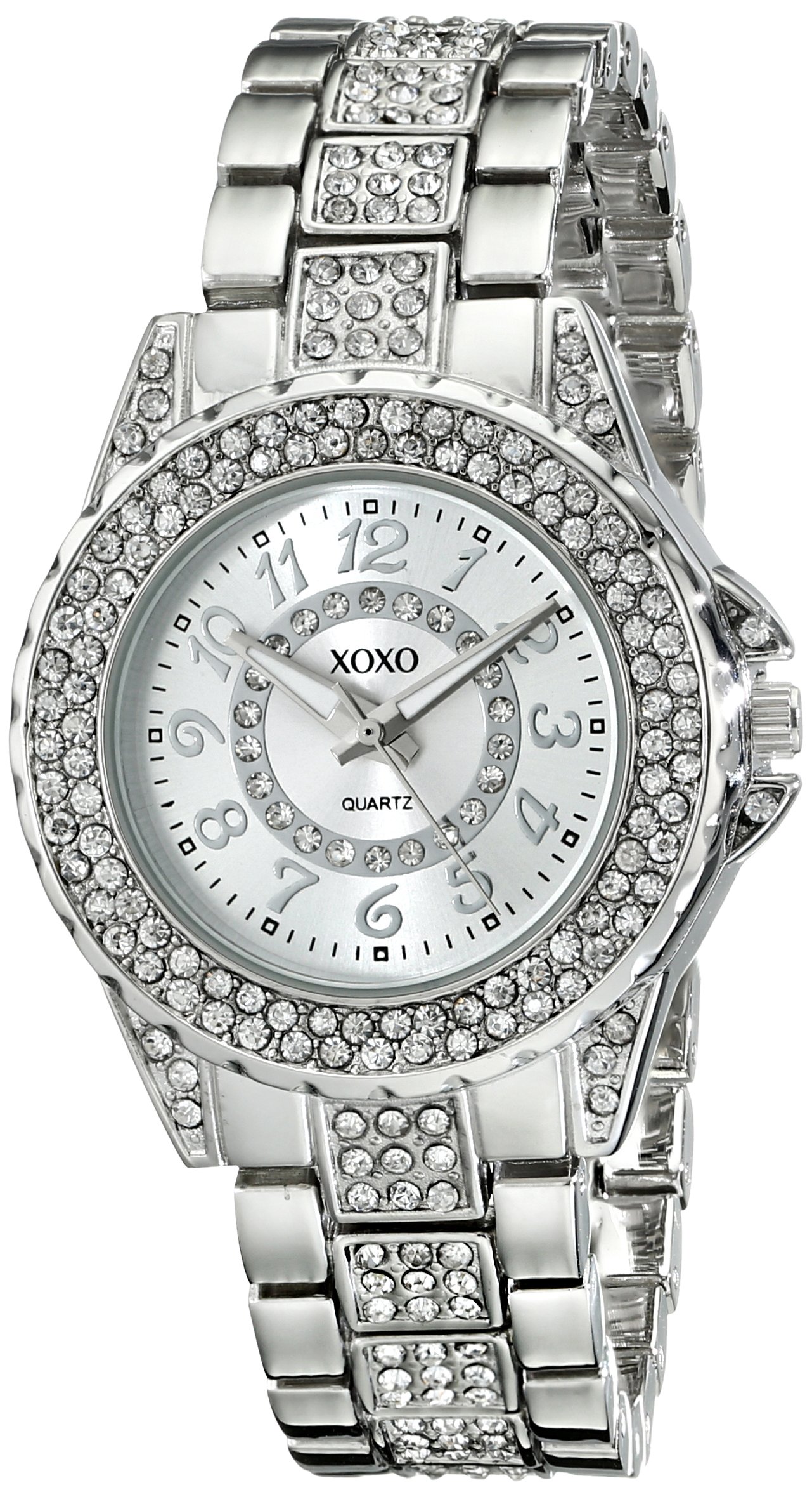 Accutime XOXO Women's Analog Watch with Silver-Tone Case, Rhinestone Bezel/Dial/Band, Silver-Tone Sunray Dial - Official XOXO Woman's Watch, Jewelry-Clasp Closure - Model: XO5746