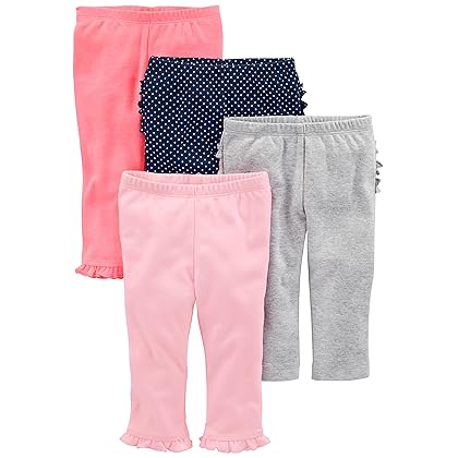 Simple Joys by Carter's Baby Girls' 4-Pack Pant, Coral Pink/Grey/Navy Dots/Pink, 0-3 Months