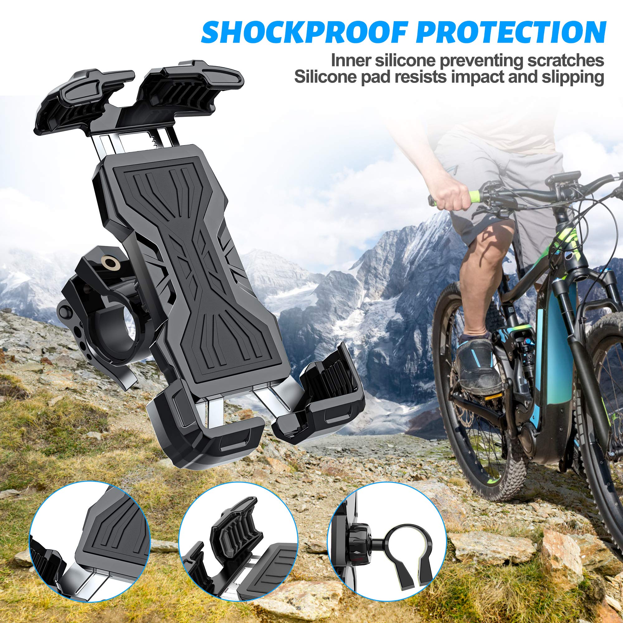 Bike Phone Mount, All-Round Adjustble Motorcycle Phone Mount, Bike Phone Holder for Handlebars Fits iPhone 12 Pro Max/11 Pro/XR/XS MAX,Galaxy S20/S10/Note 10 and All 4.7-6.8inches Devices