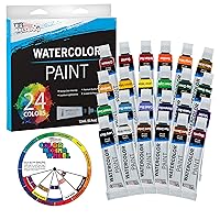 U.S. Art Supply Professional 24 Color Set of Watercolor Paint in 12ml Tubes - Vivid Colors Kit for Artists, Students, Beginners - Color Mixing Wheel