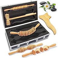 6 Pcs Wooden Massage Roller Kit for Body Sculpting w/Hard Case, Anti Cellulite Lymphatic Drainage Tool Set