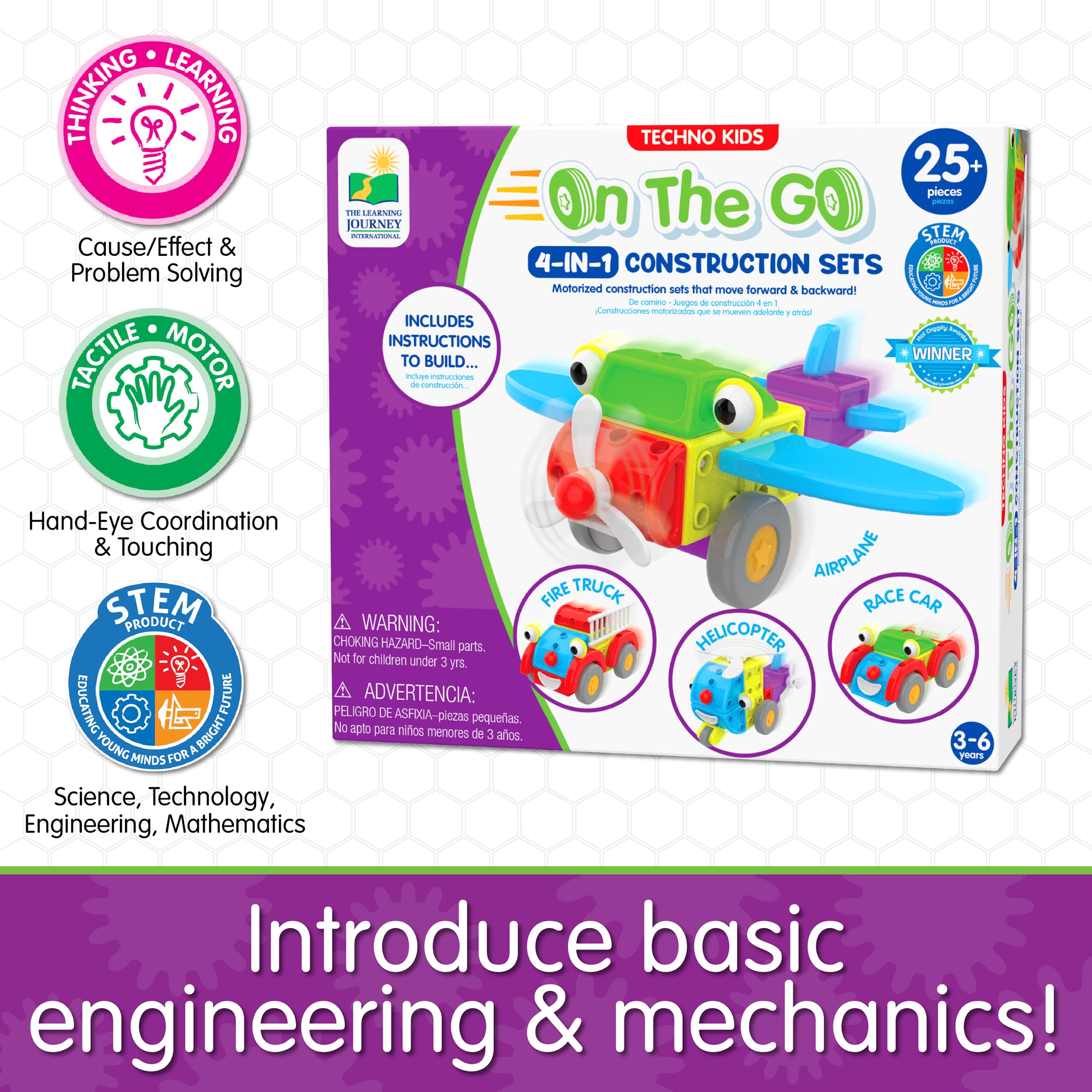 The Learning Journey: Techno Kids 4-in-1 On The Go - STEM Construction Set - Toy Interlocking Gear Sets for Children Ages 3 Years and Up - Award Winning Toys