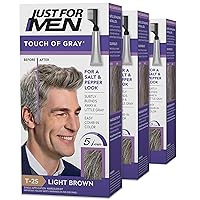Touch of Gray, Mens Hair Color Kit with Comb Applicator for Easy Application, Great for a Salt and Pepper Look - Light Brown, T-25, Pack of 3