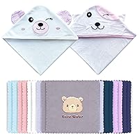 18-Piece Baby Hooded Bath Towel Rayon Derived from Bamboo and Microfiber Washcloth Sets for Infant, Toddler - Bear, Cat