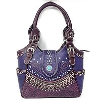 Texas West Western Style Rhinestone Concho Buckle Concealed Carry Purse Women Shoulder Bag in 5 colors (Purple Bag Only) Purple Bag Only