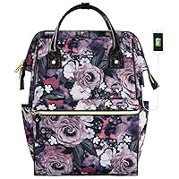 KROSER Laptop Backpack 15.6 Inch Stylish College Computer Backpack with USB Port Water-Repellent Casual Daypack Doctor Bag Travel Business Work Bag for Women/Rose Pattern