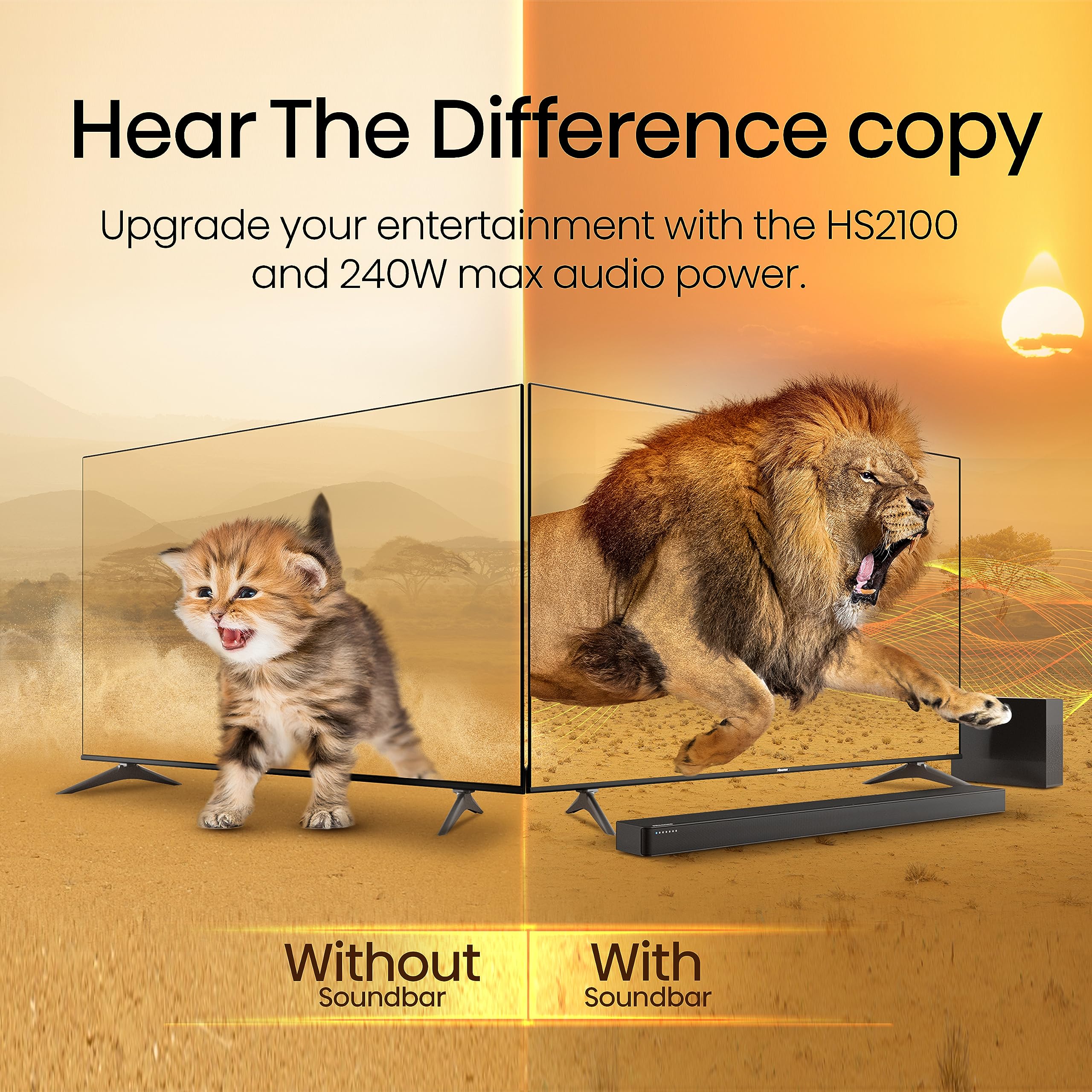 Hisense HS2100 2.1 Ch 240W Soundbar with Wireless Subwoofer - DTS Virtual X, Ezplay, 6 EQ Modes, HDMI ARC, Bluetooth (2023 Model)