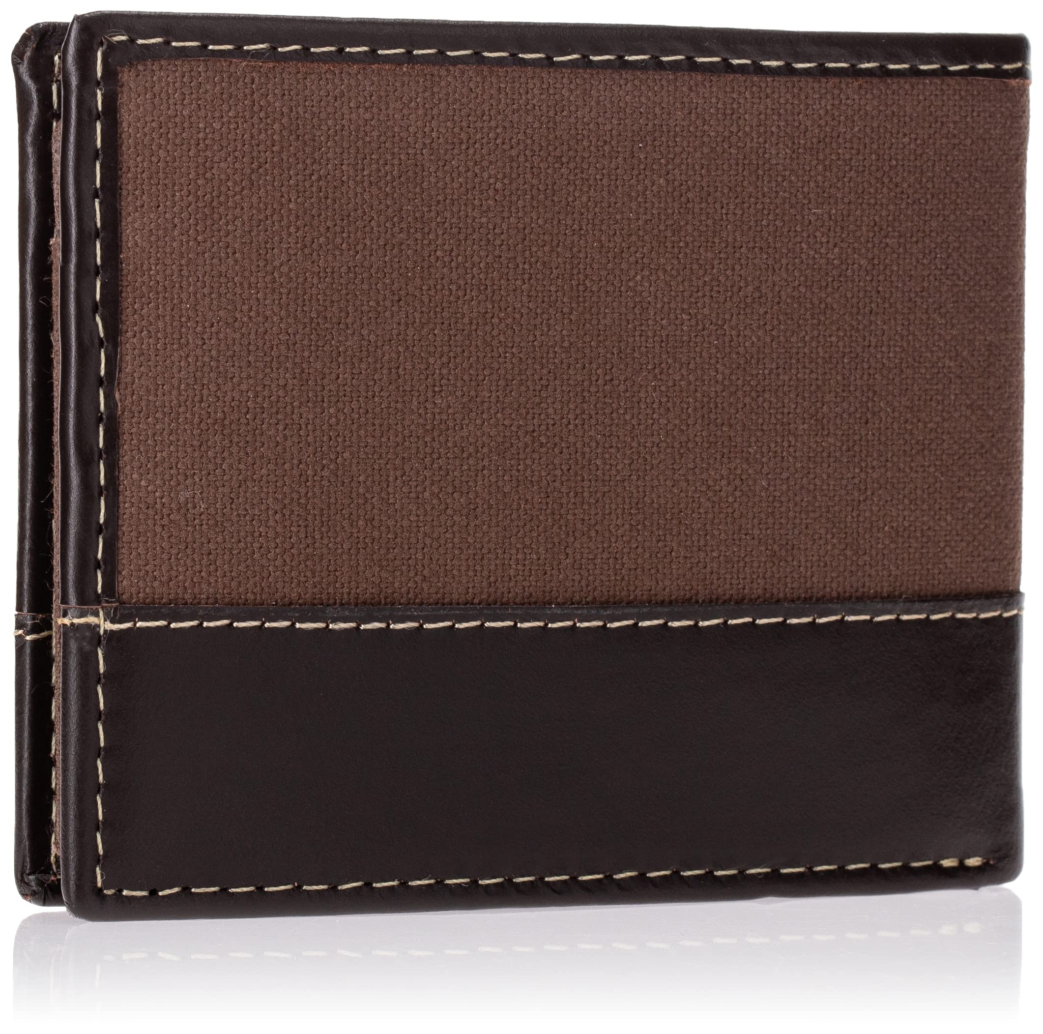 Timberland Men's Baseline Leather Canvas Wallet with Attached Flip Pocket