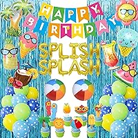 Summer Pool Beach Party Decoration, Splish Splash Birthday Bash Party Decorations Tropical Balloons Banner Cake Topper for Kids Swimming Water Luau Tropical Hawaii Party Decoration Supplies