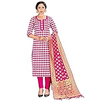 Elina fashion Women's Indian Pakistani Readymade Woven Dress| Banarasi Art Silk Salwar Kameez | Silk Dupatta Stitched Suit