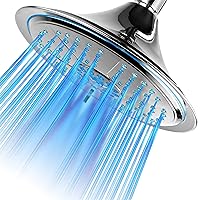 Hotel Spa Ultra-Luxury Extra-large 8 Inch Chrome Face 5-Setting Rainfall LED Shower-Head by Top Brand Manufacturer. Color of LED lights changes automatically according to water temperature
