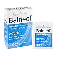BALNEOL Hygienic Cleansing Lotion Packets, Men & Women, Cleans, Soothes & Moisturizes, Relieves Anal & Vaginal Irritation & Itching, Safe For Pregnancy, Post-partum, Diarrhea & Hemorrhoids, 2G x 20 Ct