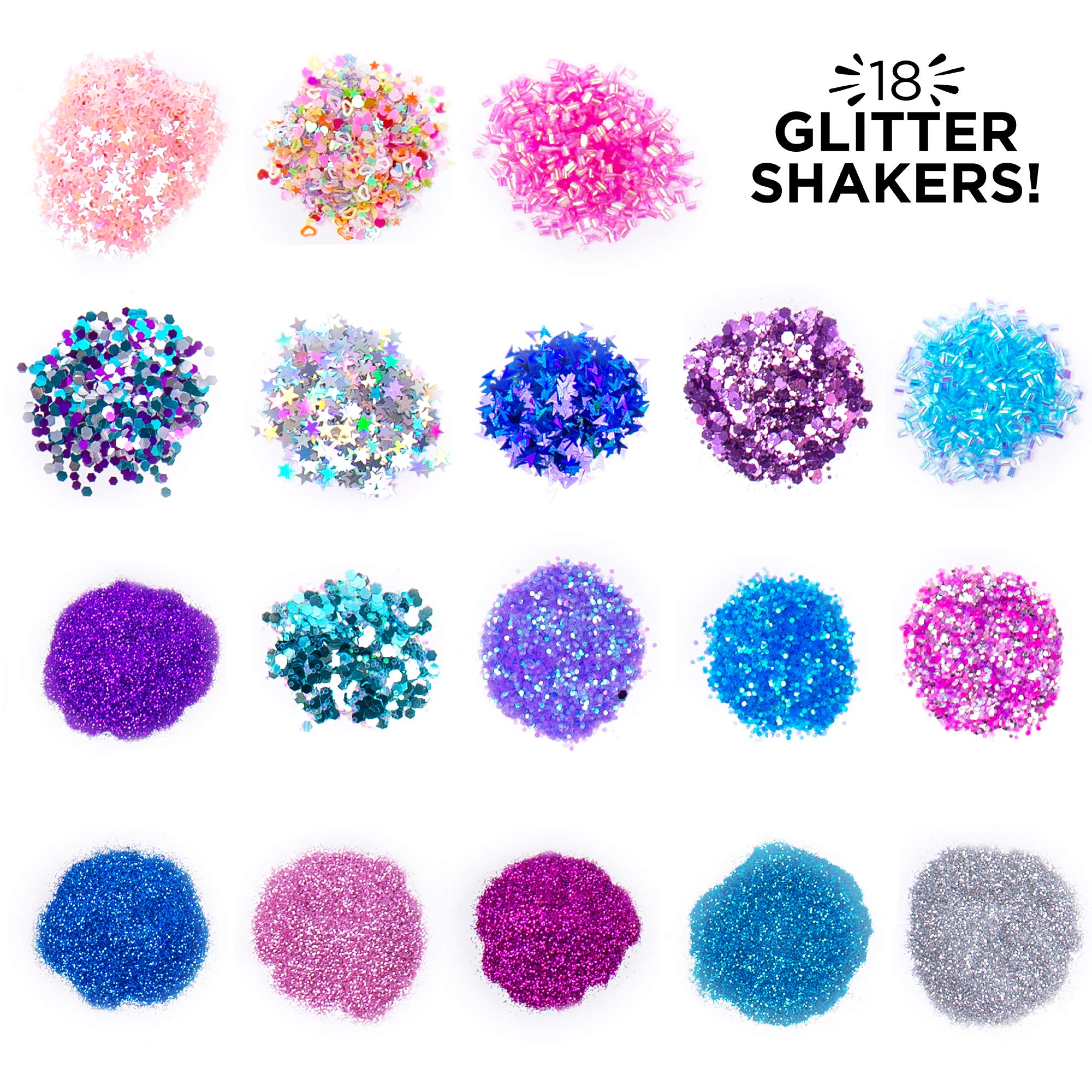 Horizon Group USA Glitter Shakers, 18-Pack, Assorted Glitter & Confetti, Fine Glitter, Chunky Glitter, Great for Resin Projects, Group Arts & Crafts, DIY Projects, Back to School Supplies & Art Class