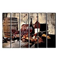 X-Large 6 Piece Red Wine Barrel Wall Art Decor Picture Painting Poster Print on Canvas Panels Pieces - Kitchen Theme Wall Decoration Set - Wine Glass Wall Picture for Dining Room 44 by 67 in