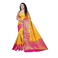 Women's Pure Kanchipuram Silk Sarees For Wedding With Un-Stitched Blouse Piece (D12 Paithani)