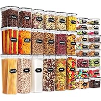 Skroam 36 Pack Airtight Food Storage Containers for Kitchen Pantry Organization and Storage, BPA Free, Plastic Kitchen Storage Containers with Lids for Flour, Sugar, and Cereal, Labels & Marker