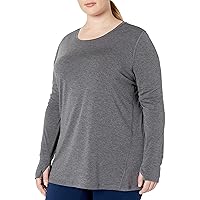 Amazon Essentials Women's Studio Relaxed-Fit Long-Sleeve T-Shirt (Available in Plus Size), Charcoal Heather, Large
