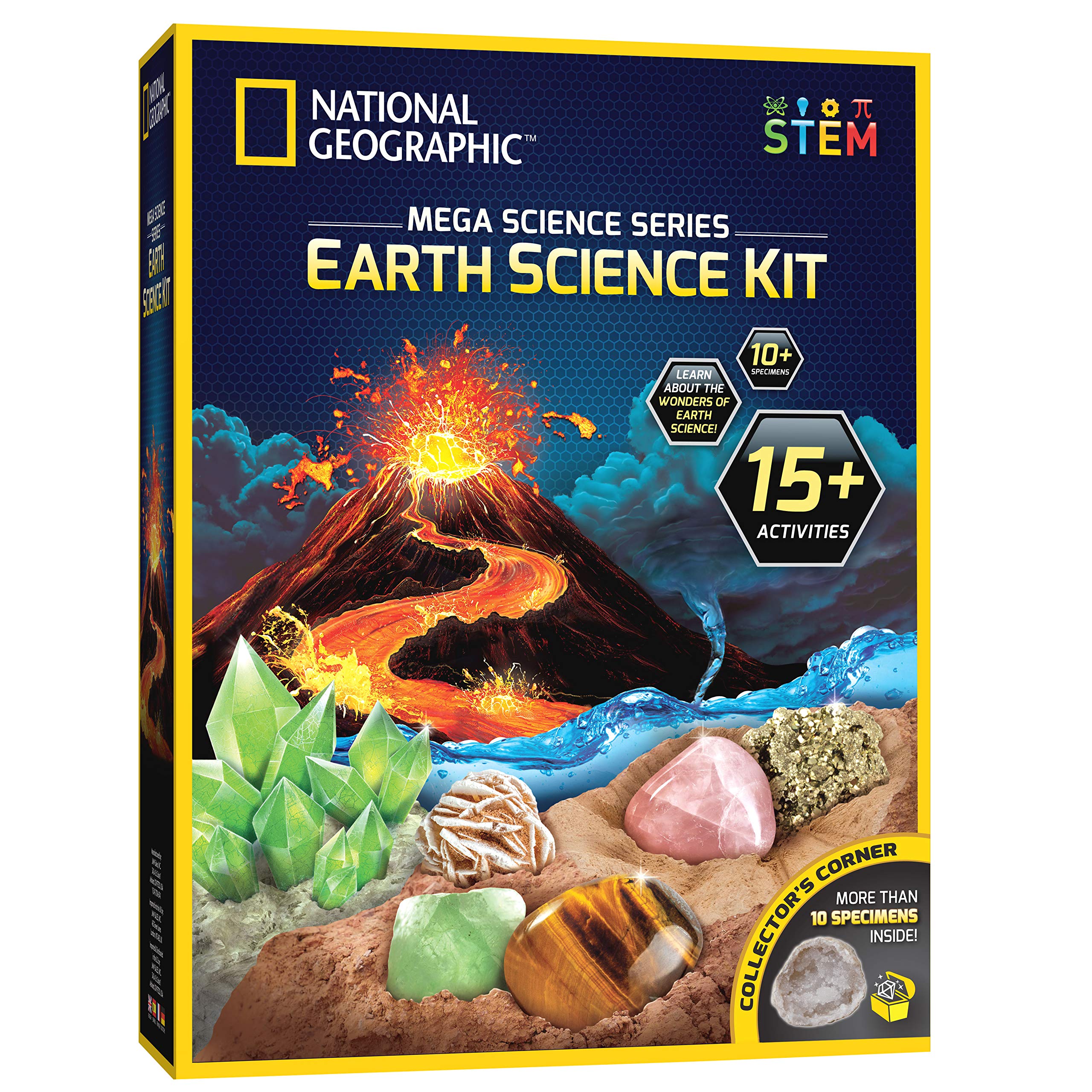 NATIONAL GEOGRAPHIC Earth Science Kit - Over 15 Science Experiments for Kids, Crystal Growing Kit, Volcano Science Kit, Dig Kits & Gemstones, STEM Project Toy for Boys and Girls (Amazon Exclusive)