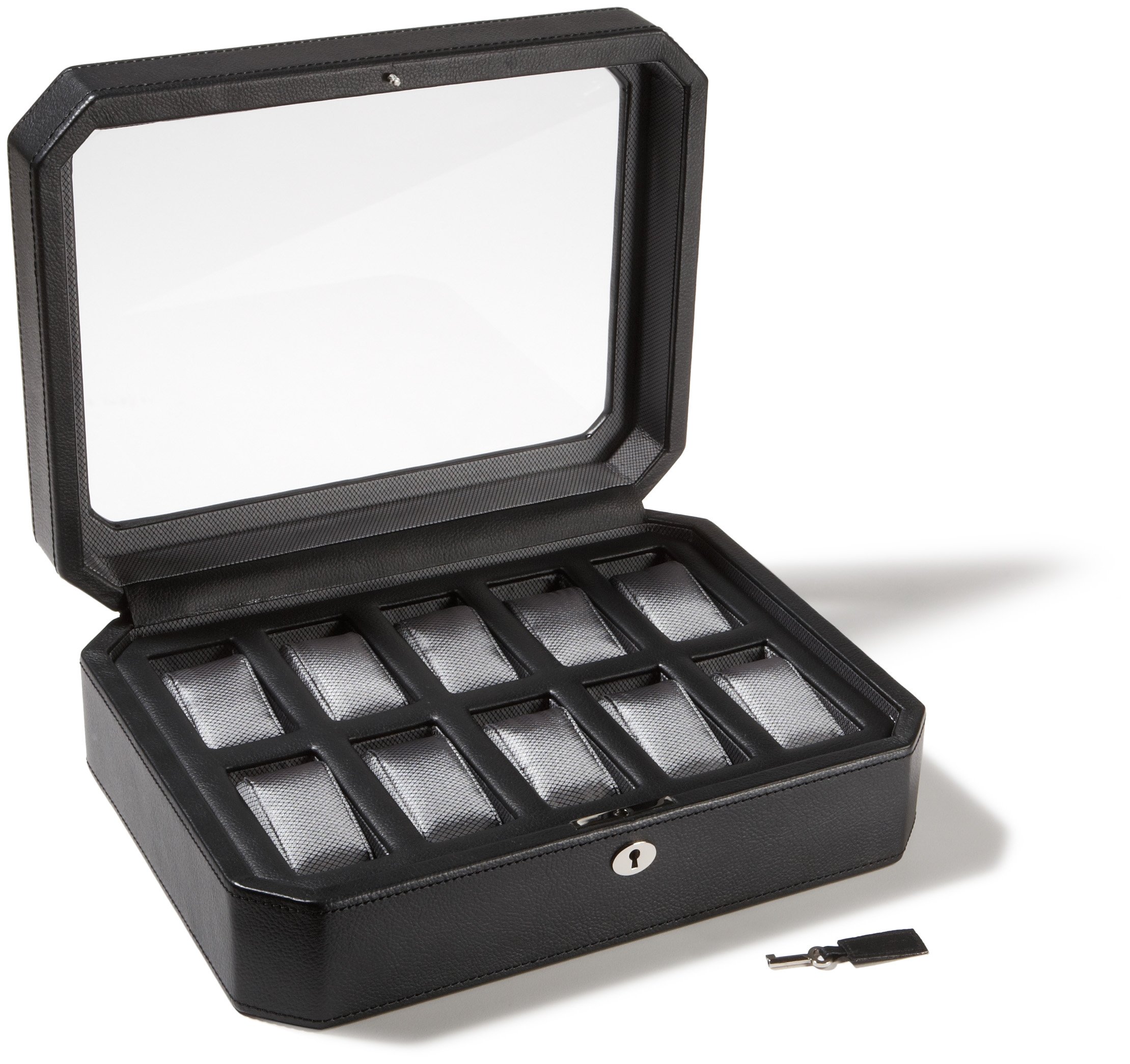 WOLF 4584029 Windsor 10 Piece Watch Box with Cover, Black